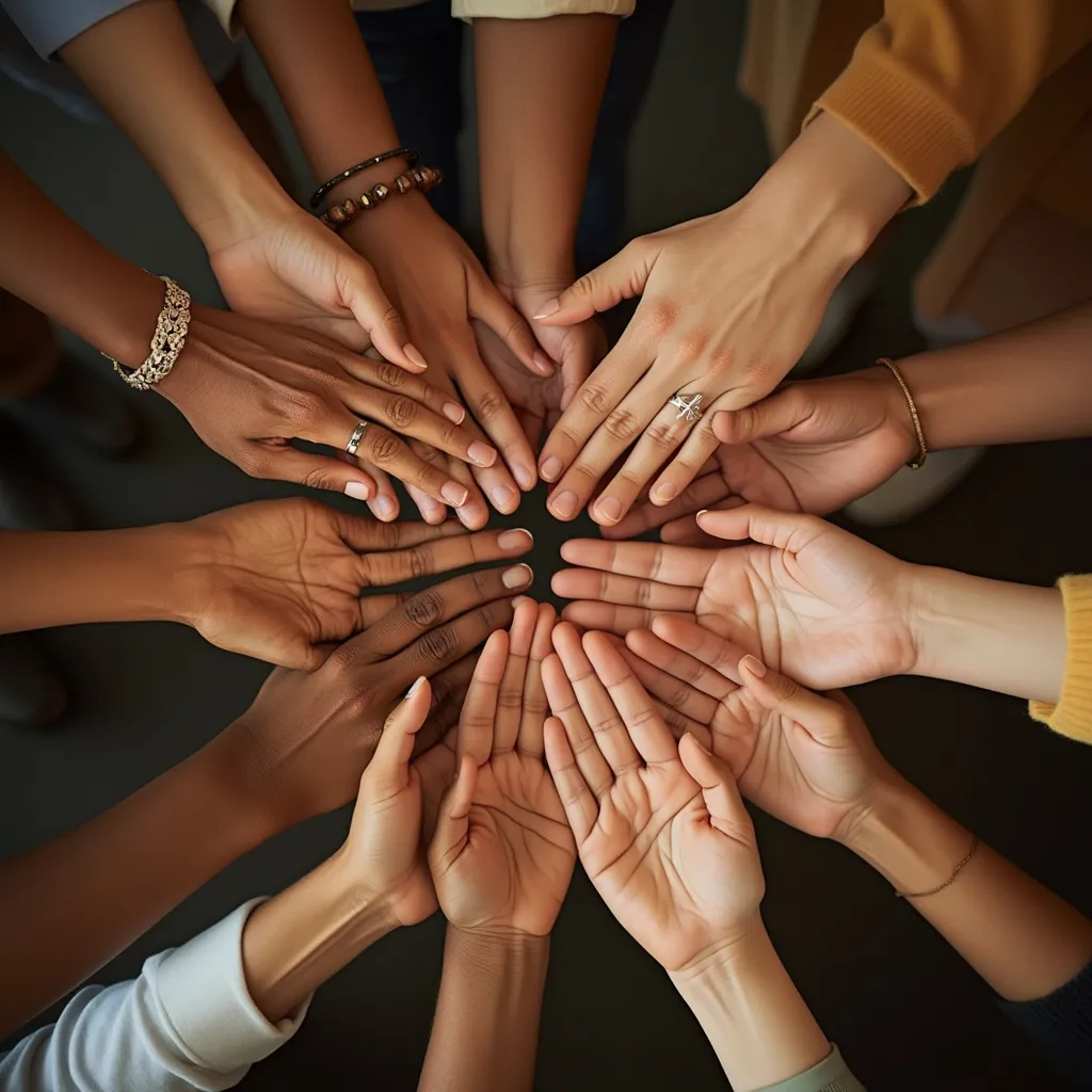 Ruce spojené v kruhu jako symbol komunity